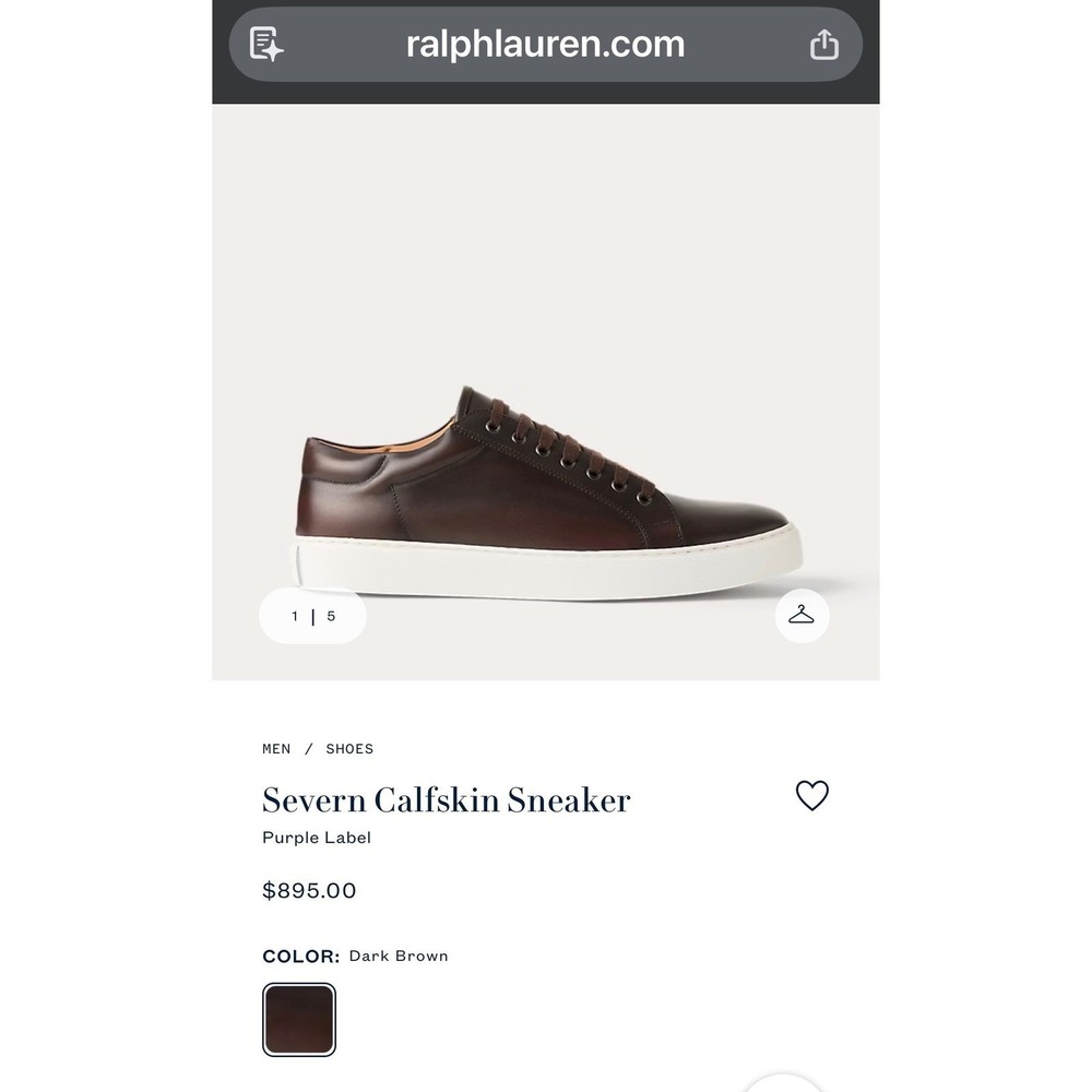 Ralph Lauren Severn Sneaker Mens 9 D Brown Burnished Calf Leather Made in Italy